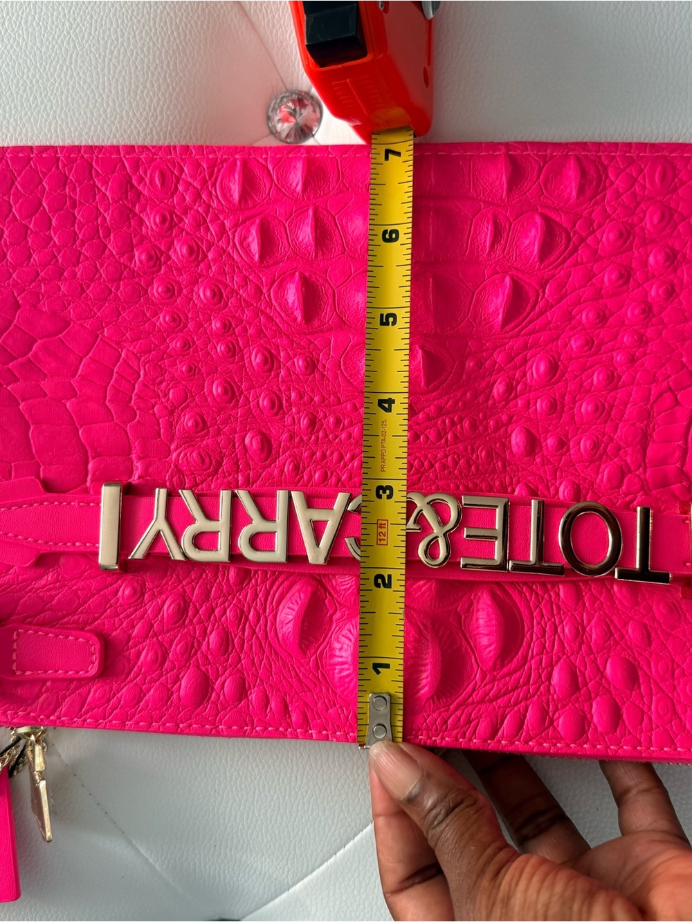TOTE & CARRY Hot Pink Croc Embossed Oversized Clutch | - Picture 10 of 11